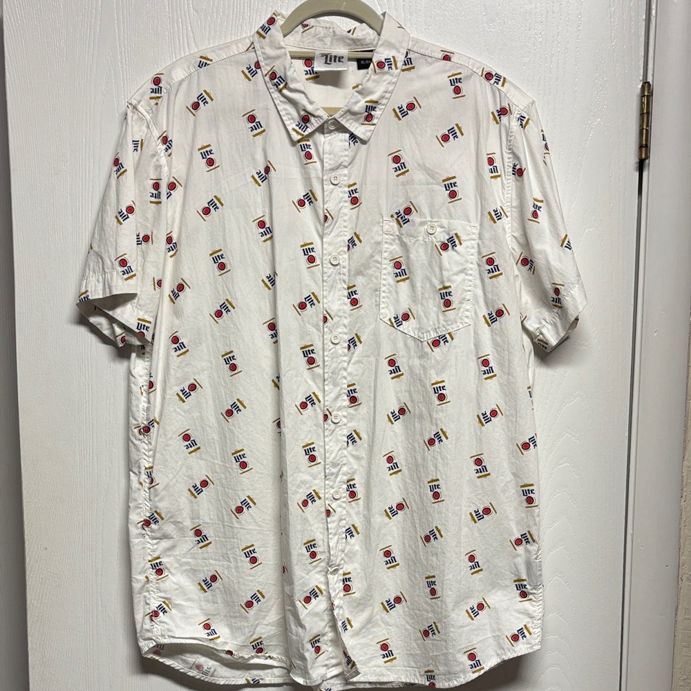 Miller Lite Men's White Casual Button Down Shirt